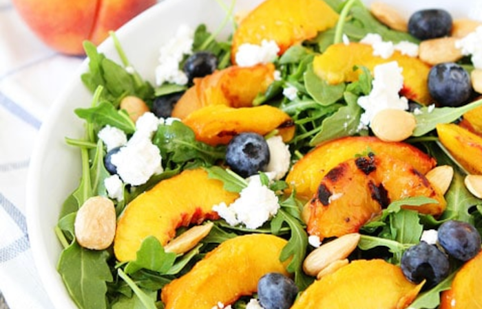 Grilled Peach, Blueberry, and Goat Cheese Salad