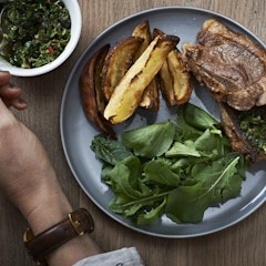 Lamb chops, salsa & sweet potato wedges