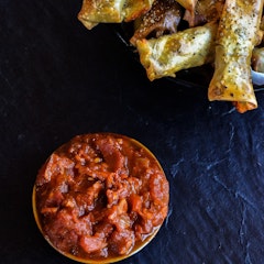 Mozzarella and Bacon Bites with a Spicy Tomato dipping sauce