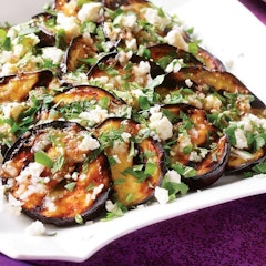 Grilled Eggplant with Garlic-Cumin Vinaigrette, Feta & Herbs