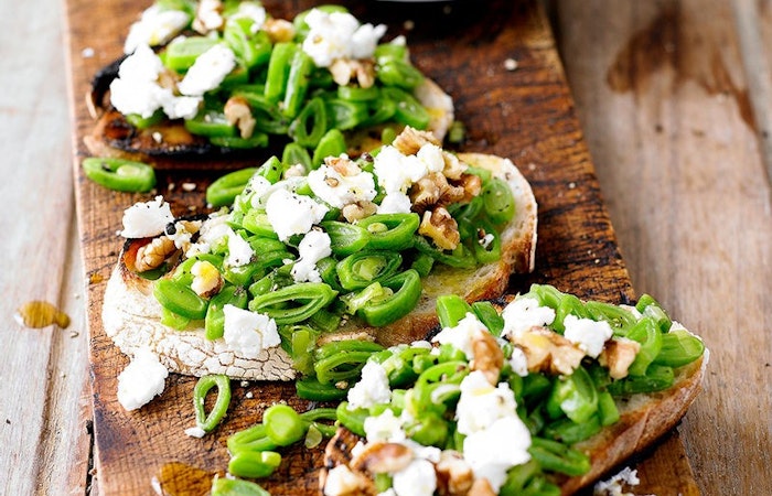 Runner Beans, Goat's Cheese & Walnuts on Sourdough