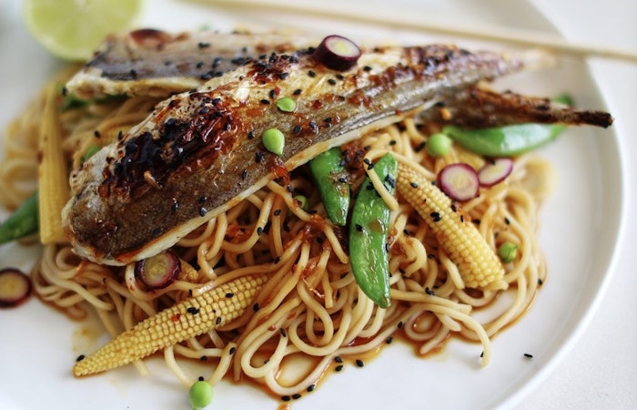 Soy and Ginger Glazed Fish with Noodles
