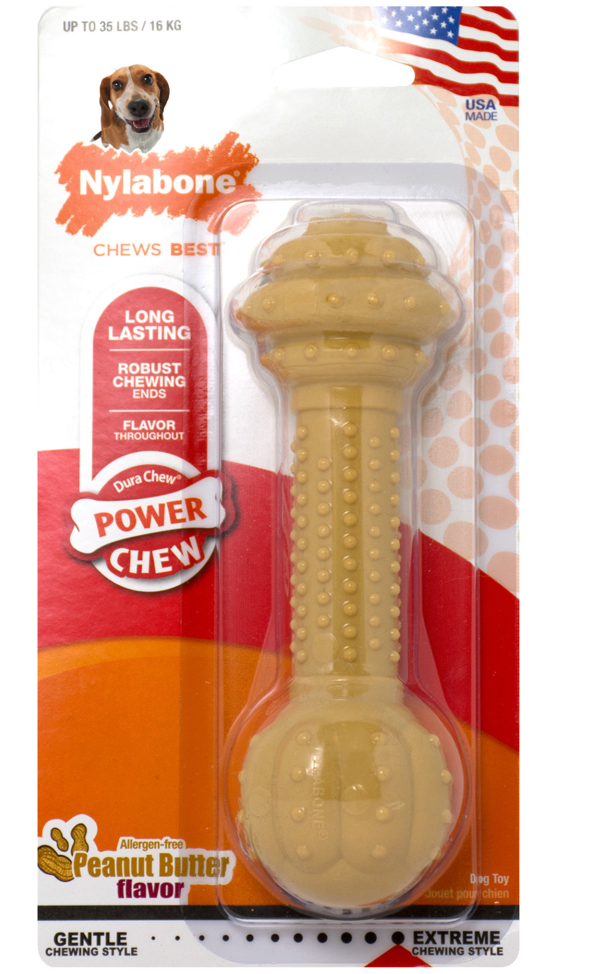 Nylabone Power Chew Barbell Peanut Butter Flavor (Medium 6 Inch ) The